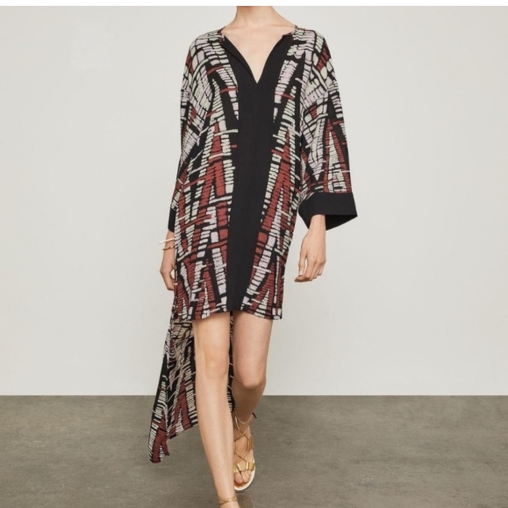 BCBGMaxAzria Black and Red Geometric Long Sleeve Dress